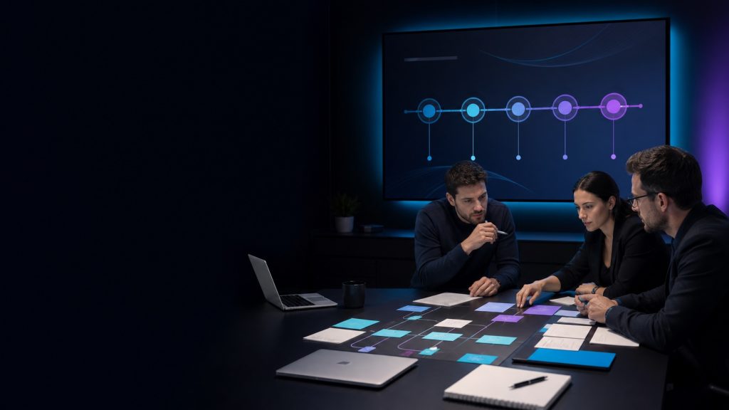 Equipo de Cibermedida trabajando con un cliente en una estrategia de seguridad